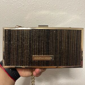 Christian Siriano Black and Gold Glitter Box Clutch